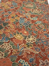 1A02z70 Japanese Kimono Crepe Silk FABRIC Flowers Red-Brown 44.1x14.8