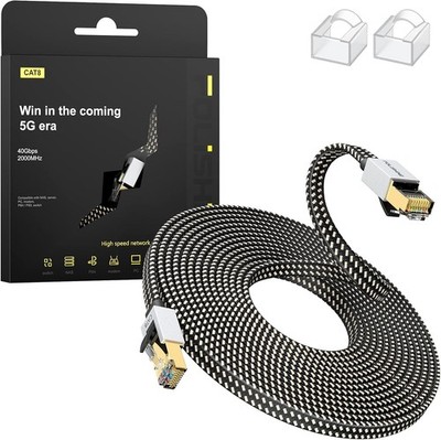 Cat8 Ethernet Kabel 8M, Hohe Geschwindigkeit Nylon Braided Lan Patch Cord