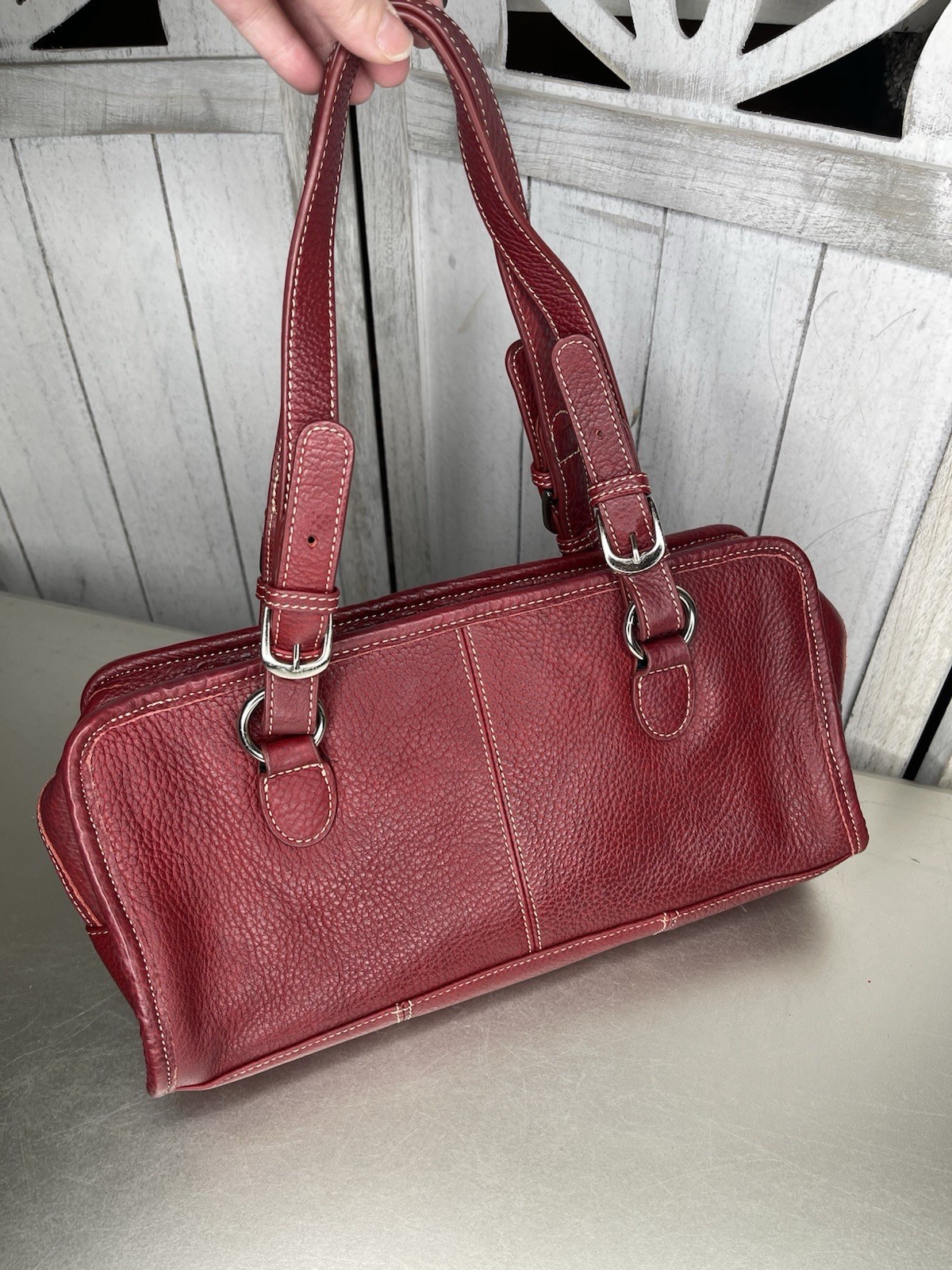 Ameri Leather Red Belt Stitched Leather Satchel P… - image 3