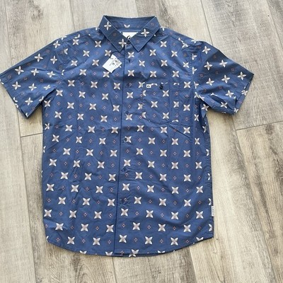 NWT Quicksilver Flower Floral SS Shirt Button Sz M 44  Floral Slate Blue Classic