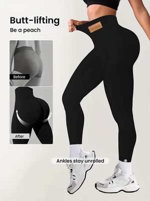 Leggings Taille Haute Elastane Noir Contrôle Du Ventre Femme S-XL À Taille Haute - Photo 1/4