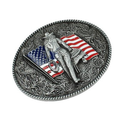 Oval Enamel American Flag Floral Cowgirl Western Belt Buckle 