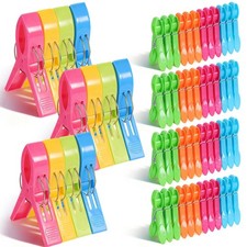 12 Pcs Towel Clips Beach Towel Clips Large Plastic Clothes Pegs with 60 Pcs S...