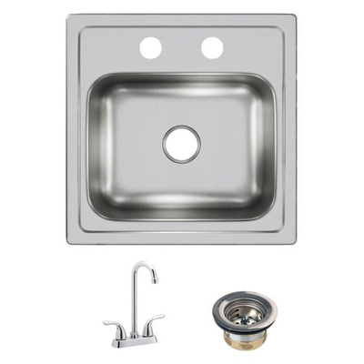 #ad Elkay 15 in. Drop In Single Bowl Kitchen Sink Kit Stainless Steel w Faucet $48.59