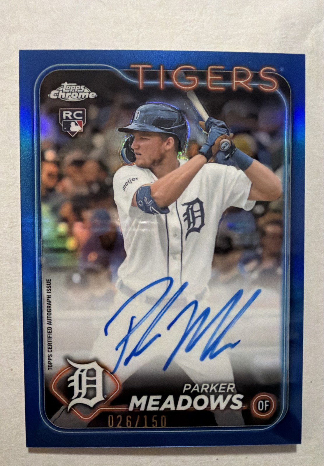 2024 Topps Chrome - Rookie Autographs Parker Meadows #RA-PM Blue Refractor /150