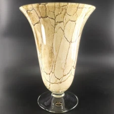 Jozefina Krosno Vase 11" Tall Art Glass Marbled with Yellows Browns Clear Base