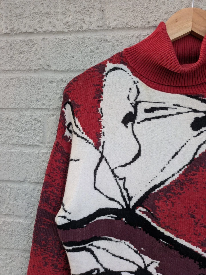 Jersey Adolfo Dominguez Medio Mezcla Lana Rojo Abstracto Cuello Redondo Tejido Foto 2 de 4
