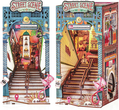 DIY 3D Wooden Puzzle Book Nook Kit 10'' Subway Urban Street Scene Bookends