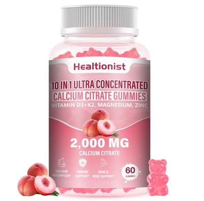 Healtionist 1 Packs 2000mg Calcium Citrate with Vitamin D3 K2 Supplements Gum...