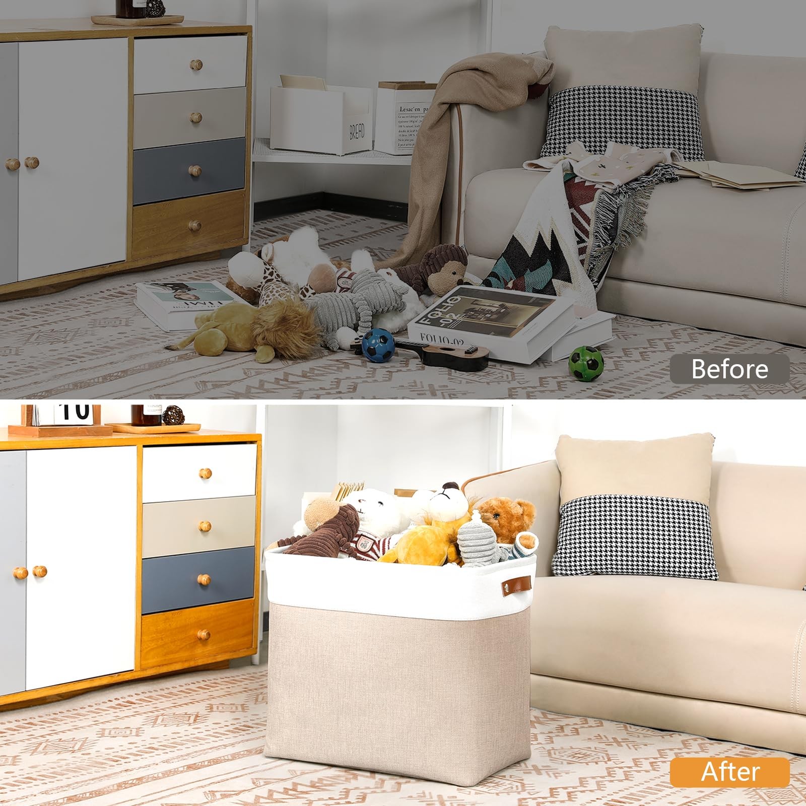 Large Storage Baskets for Organizing, Canvas Storage Bins Big Baskets With Ha...