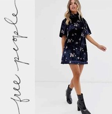 Free People Be My Baby Velvet A-Line Mini Dress Black Floral Size 4