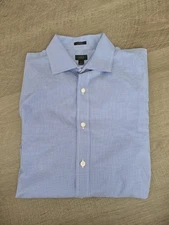 J Crew Crosby 120's 2 ply Mens Large Shirt Button Up Blue Tight Gingham Long Slv