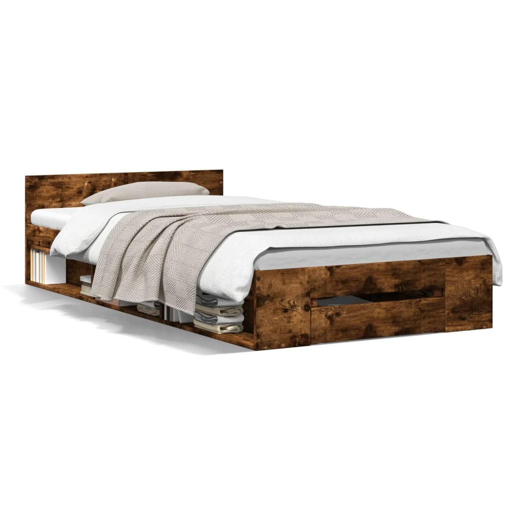 vidaXL Giroletto con Cassetto Rovere Fumo 90x200 cm Legno Multistrato