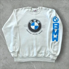 1980s BMW “Bavarian Motor Works” Puff Print Crewneck Sweatshirt Large White