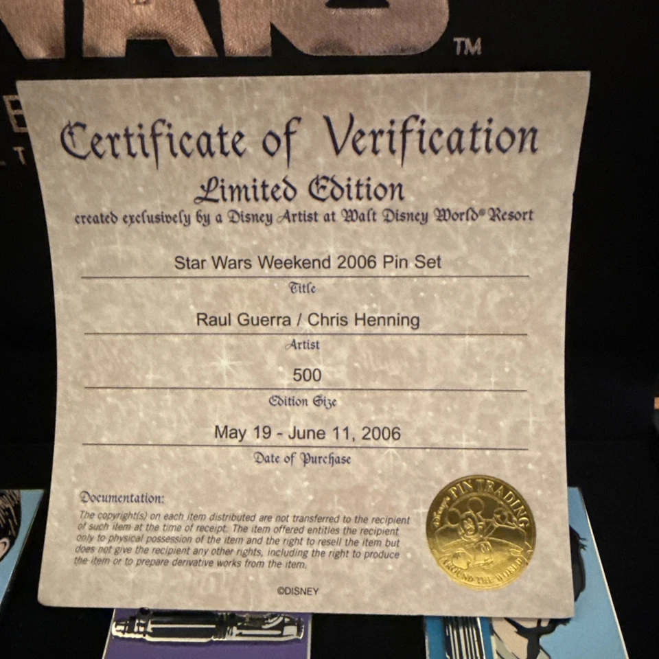 Juego de 8 prendedores y sable de luz Walt Disney World Star Wars Weekends 2006 LE500 Foto 4 de 4