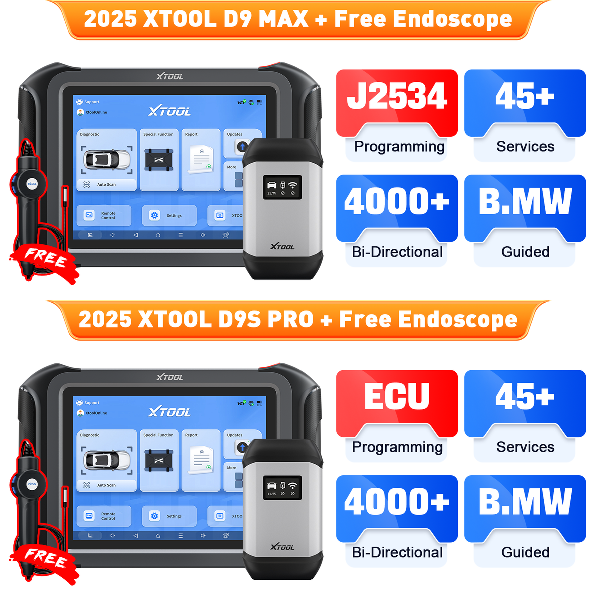 XTOOL D9 MAX J2534 Programming Diagnostic Tool OBD2 Scanner D9S