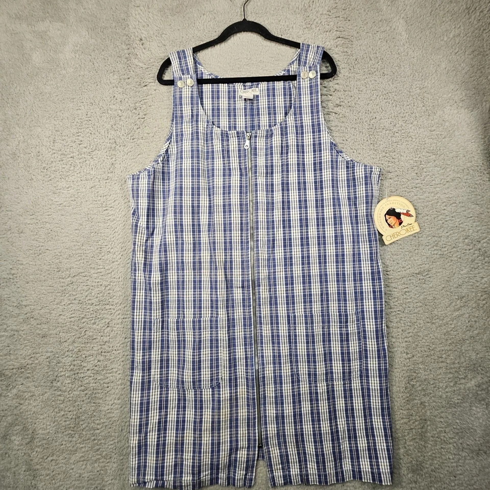 VTG Cherokee Denim Mini Jumper Dress Sz 24W Plaid Zip Cottage 90s Grunge READ!!! - Image 2 of 4