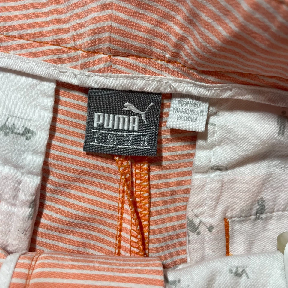 PUMA Shorts Youth Boys Large Orange Striped Preppy Golf Athleisure Outdoor - Image 4 of 4