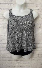 Lands' End 3X 24W-26W Flutter Fauxkini One Piece Black White Floral Swimsuit