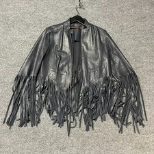 Topshop X Kate Moss Fringe Leather Moto Jacket Boho Festival Size US 6 UK 10