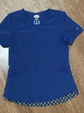 Dickies Scrub Shirt Womens Small Navy Retro V-Neck Stretch Pockets Nursing