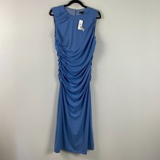 LOFT Knit Ruched Sheath Midi Dress Size 10 Blue Sleeveless Stretch