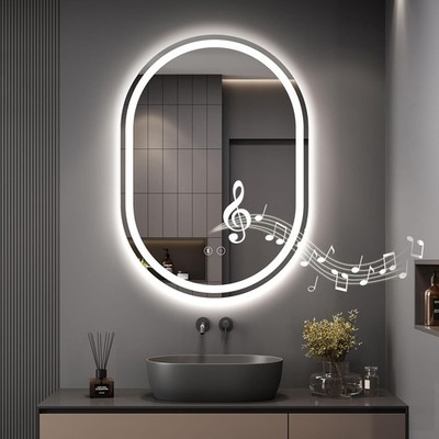Badezimmer LED Spiegel Bluetooth 500x700mm Oval Demister Dimmbar Wandleuchte IP44