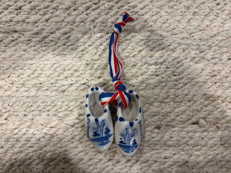 Delft 1.25" x 1/2" Mini Dutch Clog Ornament Windmill Blue & White Porcelain