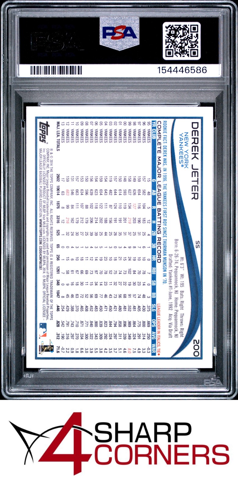 2014 TOPPS #200 DEREK JETER YANKEES HOF PSA 10 view 2
