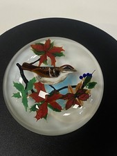 Rick Ayotte 1983 Chestnut Sided Warbler Bird Art Glass Paperweight - # 14/50