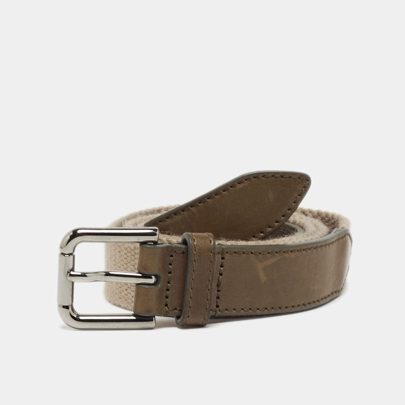 Dolce Gabbana 90CM Buckle Belt BrownBeige Canvas and Leather