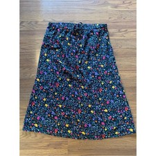 Vintage Petite Sag Harbor Black A-Line Skirt with Multicolor Floral Scrolls 90s