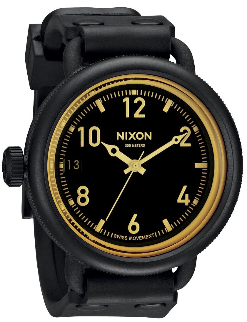 Nixon A488-1354 48.5 Mm Stainless Steel Case Black Leather Strap