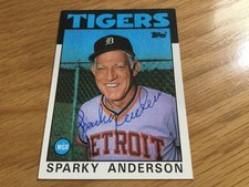 1986 Topps Sparky Anderson Autographed Baseball Card HOF Reds Tigers #411