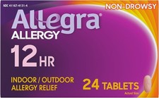 Allegra Non Drowsy Antihistamine 12 Hour Allergy Relief 60 mg 24ct EXP 8/27