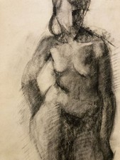 Très Beau Dessin Fusain 1950 Corps Nu Nue Erotique Femme Art Deco A Identifier