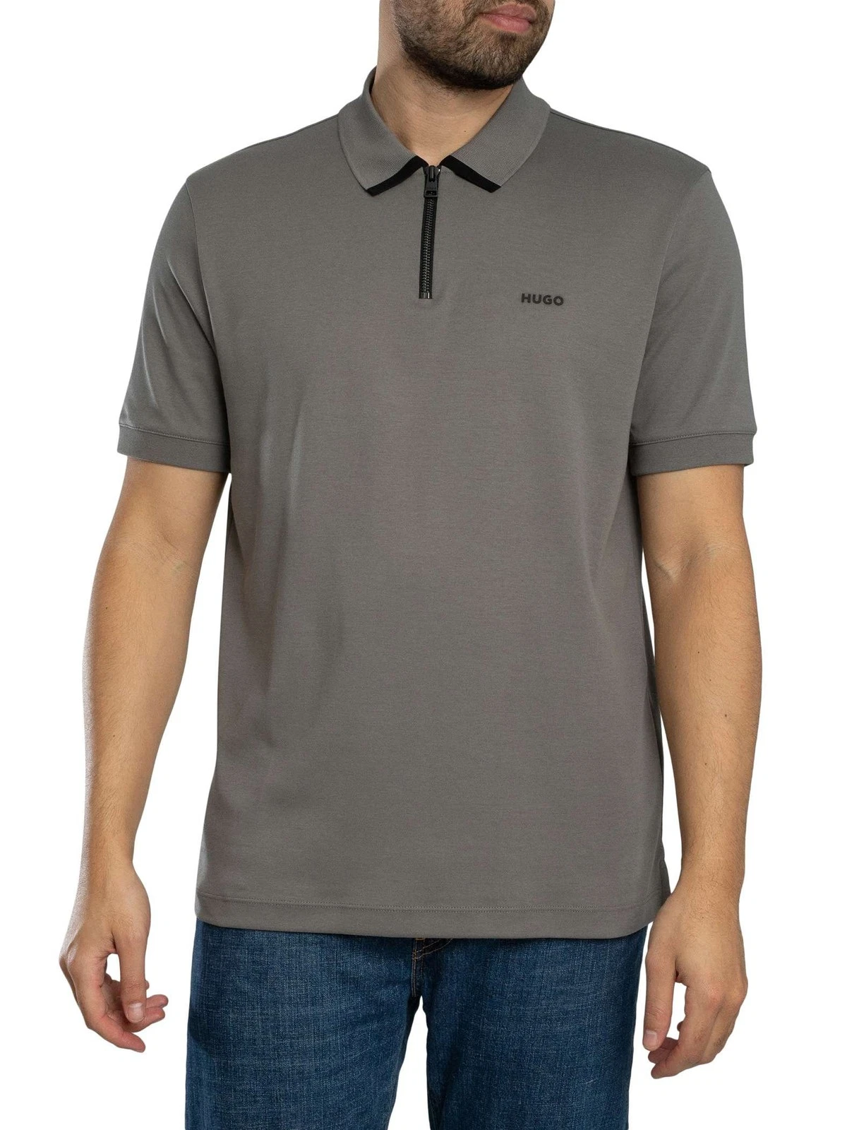 HUGO Men's Dalomino Zip Polo Shirt, Grey