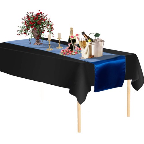 Corredor de mesa satinado con mantel de plástico negro/blanco decoración de mesa de fiesta - Imagen 119 de 133