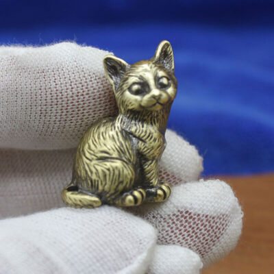 Brass Cat Figurine Kitty Miniature Statue Tea Pet Fish Tank Landscape Decoration