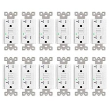 12PK 15 Amp/125 Volt Self-Test GFCI White Outlets with LED Indicator,WR TR ETL