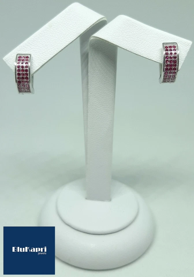 Orecchini cerchio uomo Donna in Argento  Cerchio  con zirconi pave'  14 mm - Immagine 4 di 4