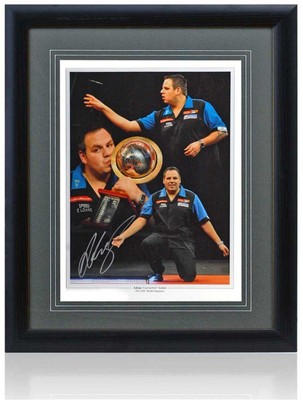 Adrian Lewis Darts Legend Hand Signed 16x12'' Framed Montage AFTAL COA