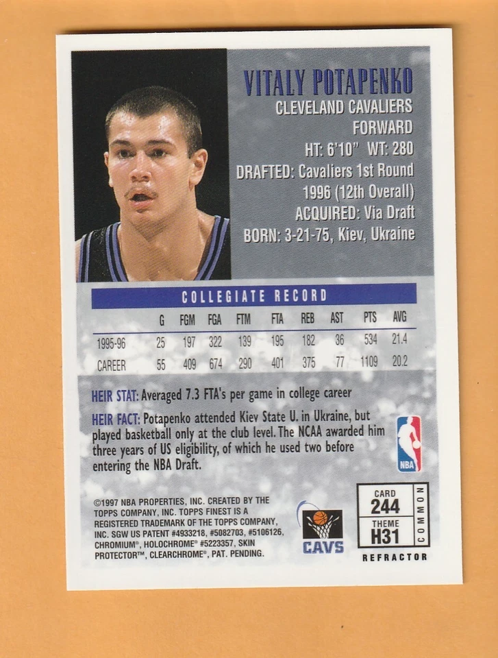 Vitaly Potapenko Cleveland Cavaliers 1996-97 Finest Refractor #244 6A - Image 2 of 2