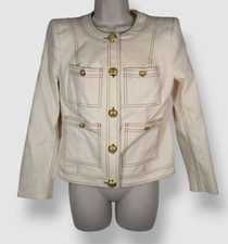 Veronica Beard Women's Ivory Ferazia Denim Topstitch Jacket Size 4