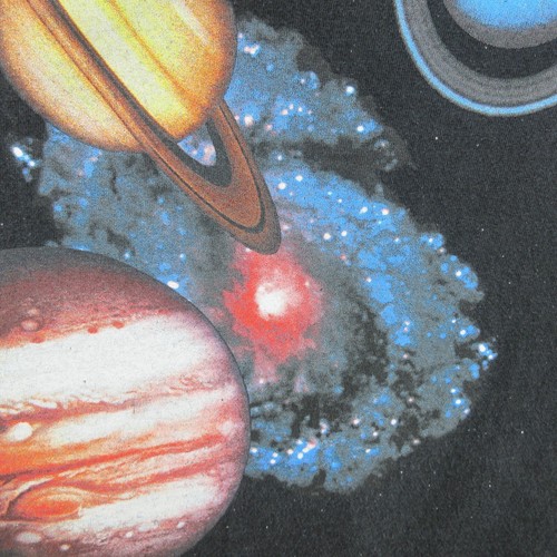 Camicia spaziale vintage uomo media nera pianeti stelle luna galassia sistema solare 1995 - Foto 19 di 21