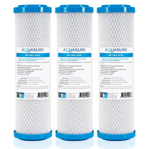 Aquasure Pioneer 1 Mikron Kokosnussschale Kohleblock Wasserfilter 10" (3X) - Bild 1 von 5