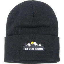 NWT Life is Good Mountains Graphic Black Tahoe Cuff Beanie