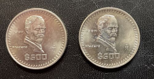 1987 Mexico $500 Pesos Two Madero Coins UNC