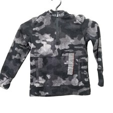 Boys All in Motion Gray Camo Microfleece Pullover Hoodie Sweatshirt 1/4 Zip XS