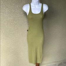 Women's H&M Divided Olive Green Ribbed Sleeveless Sheath Midi Dress Size XS